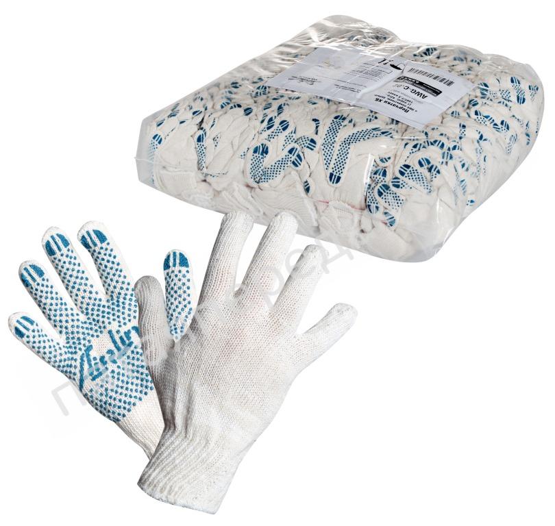 Перчатки ХБ с ПВХ покрытием, белые, (1 пара) плотность 150Т/7,5 класс - AWGC02