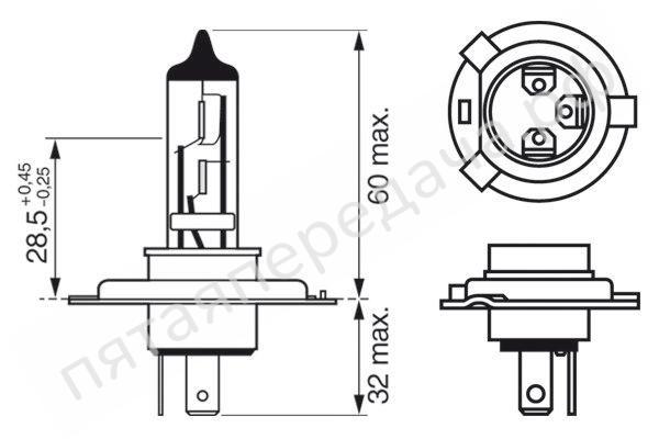 Лампа галоген Pure Light H4 12В 60/55Вт - 1987301001