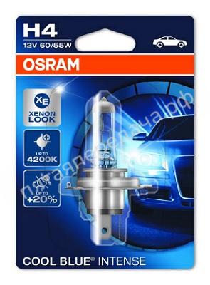 Лампа накаливания, COOL BLUE INTENSE H4 12В 60/55Вт, 1шт - 64193CBI01B
