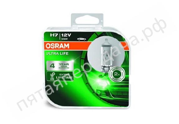 Лампа накаливания, ULTRA LIFE H7 12В 55Вт, 2шт - 64210ULTHCB