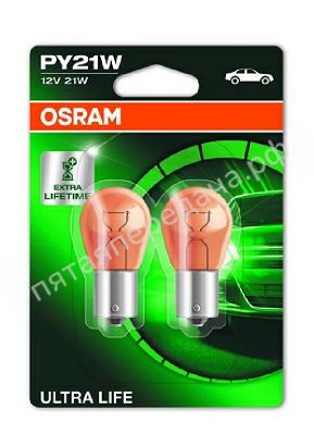 Лампа накаливания, ULTRA LIFE PY21W 12В 21Вт, 2шт - 7507ULT02B