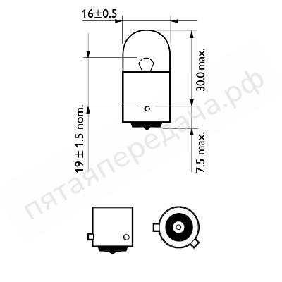 Лампа накаливания, RY10W 12В 10Вт - 12093NACP