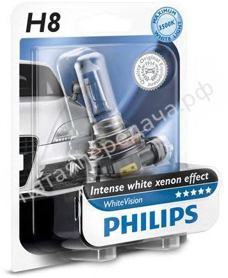 Лампа накаливания H8 WhiteVision 12V 35W PGJ19-1 3700К B1 - 12360WHVB1