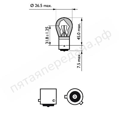Лампа накаливания, PY21W 12В 21Вт - 12496LLECOCP