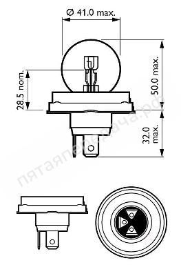 Лампа галоген Standard R2 12В 45/40Вт - 12620C1