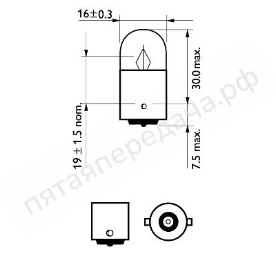 Лампа накаливания, R5W 12В 5Вт - 12821LLECOCP