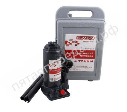 Домкрат гидравлический бутылочный 4т h 180-350мм SKYWAY с клапаном в кейсе - S01804011