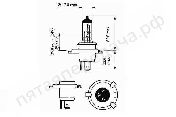 Лампа накаливания, H4 12В 60/55Вт - 202792