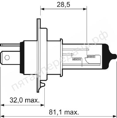 Лампа накаливания, + 50% Light H4 12В 60/55Вт - 032511